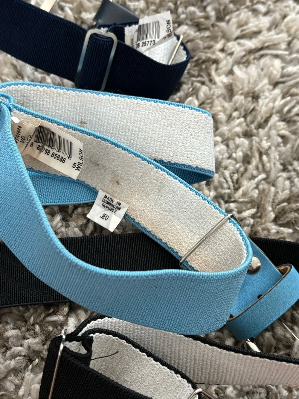 Wilson Men’s Elastic Web Belt — Black, Navy & Light Blue (you get ALL three!)